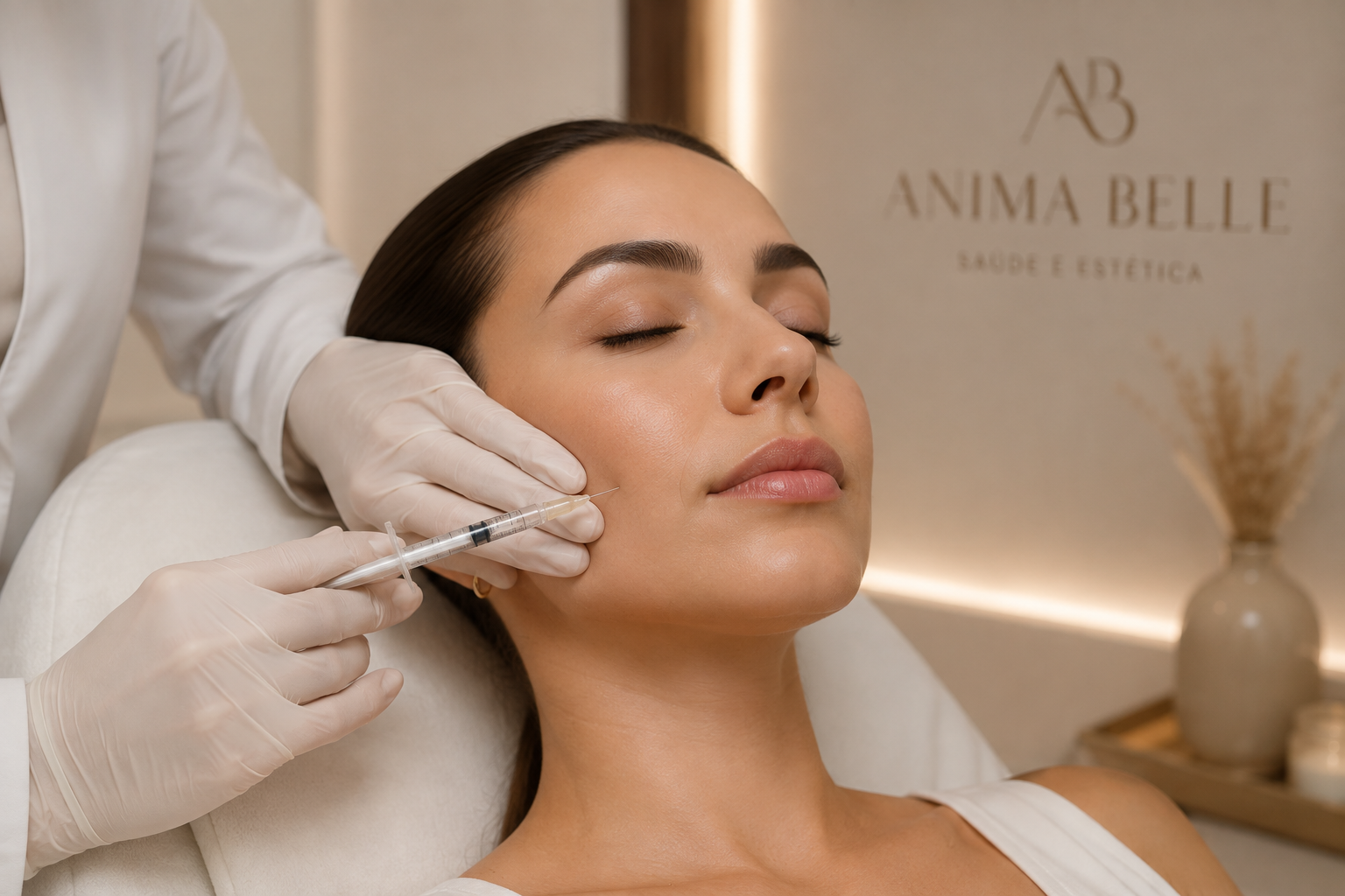 Procedimento de bioestimulação de colágeno em clínica de estética